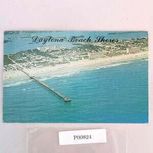 Daytona Beach Shores FL 1970s Postcard 1978 Aerial View Sunglow Fishing Pier